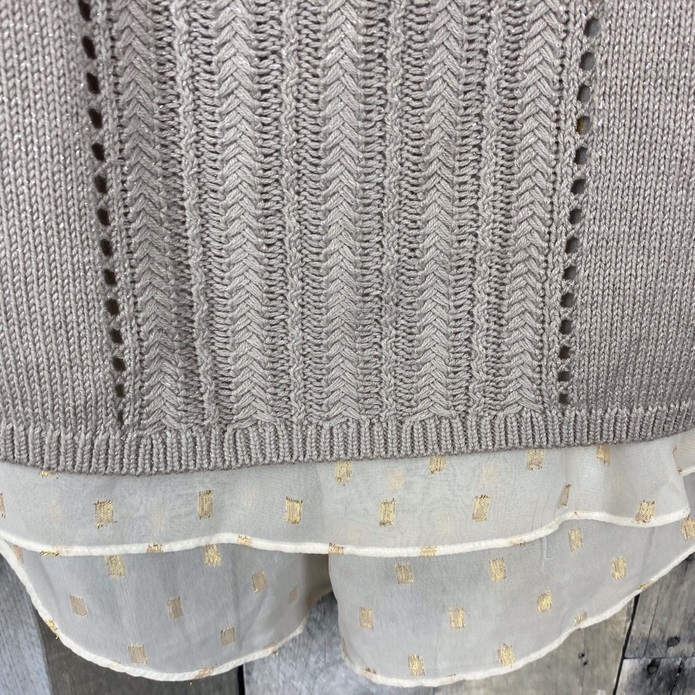 Lucky Brand Grey Chiffon Layer Sweater Size Medium - Picture 7 of 13